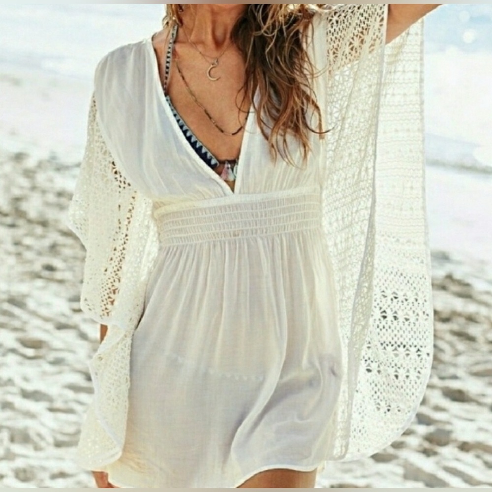 Splash Intimates swim  Cover-Up Crochet Cream Color Size 10 NWT